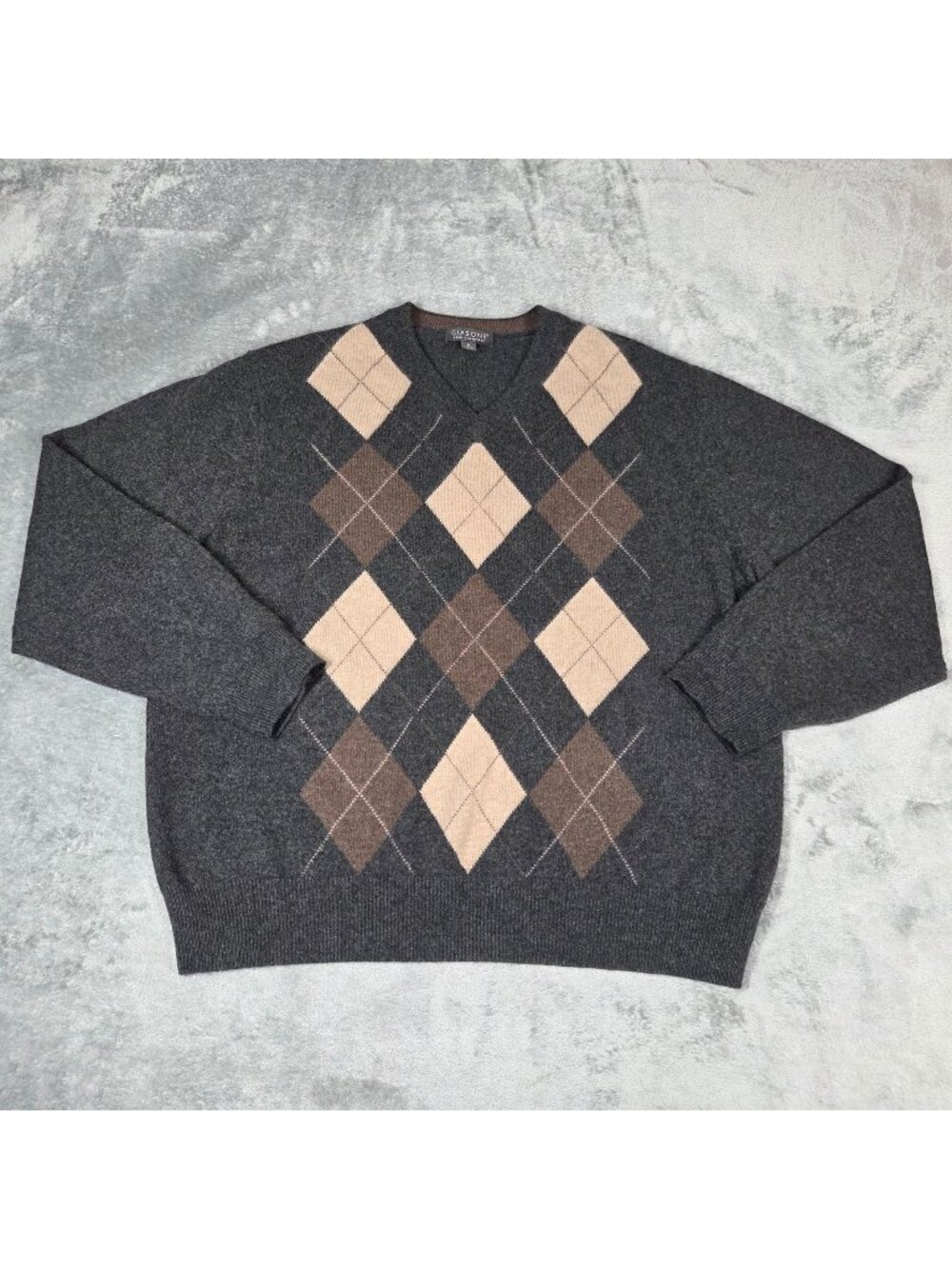 Giasone Sweater Mens XL Gray Brown Cashmere Argyle Quiet Luxury Academia Preppy